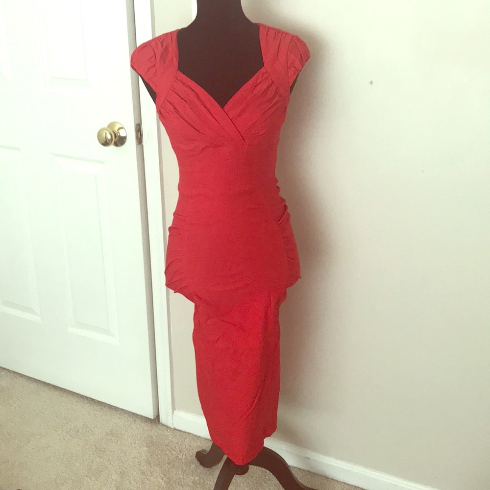 Red Midi Bodycon Dress Size S